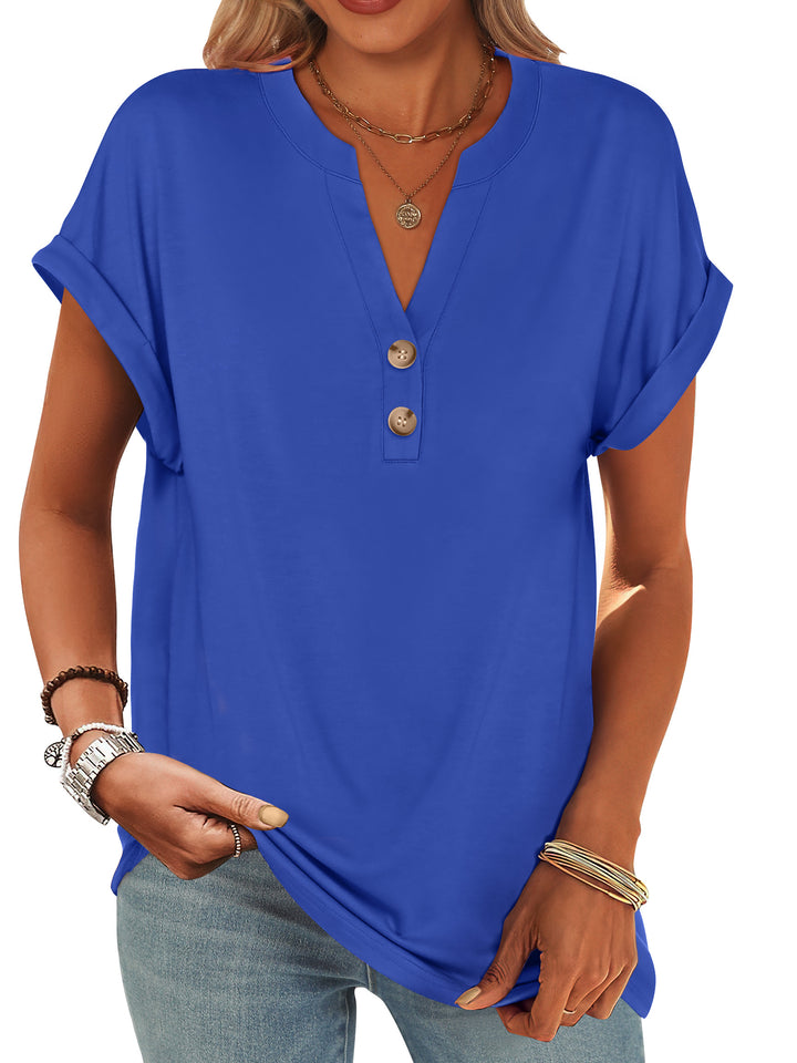 ANRABESS Women's Short Sleeve V-Neck Henley Top
