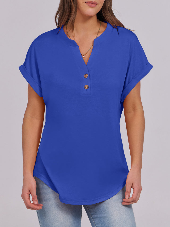 ANRABESS Women's Short Sleeve V-Neck Henley Top