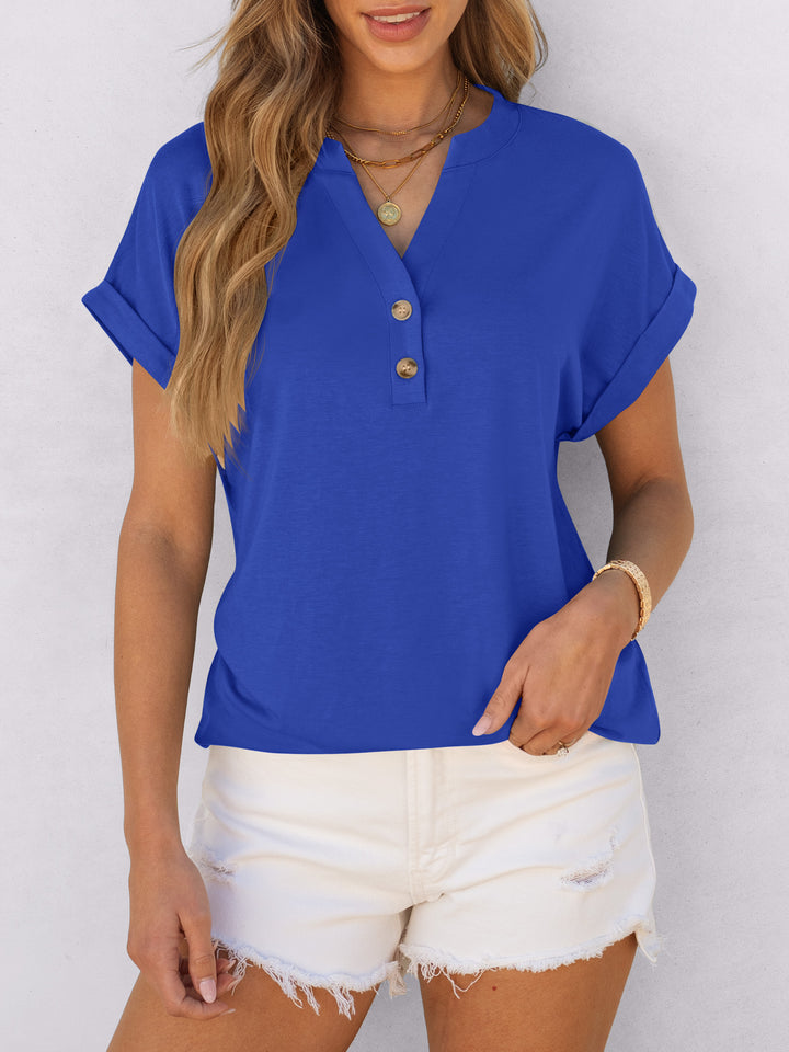 ANRABESS Women's Short Sleeve V-Neck Henley Top