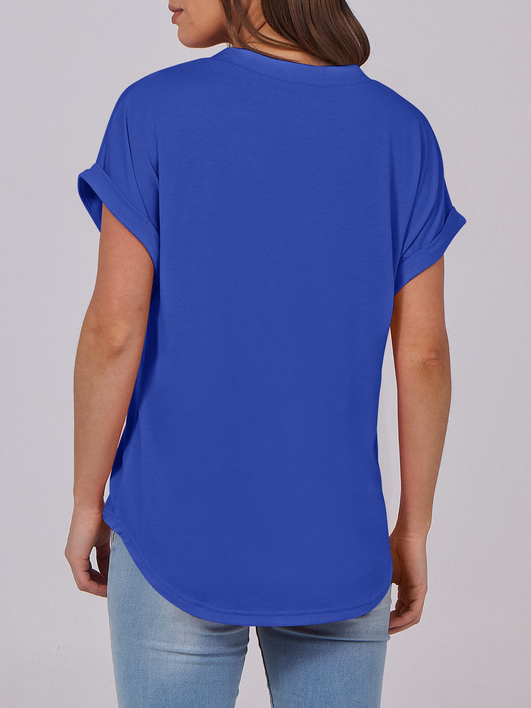 ANRABESS Women's Short Sleeve V-Neck Henley Top