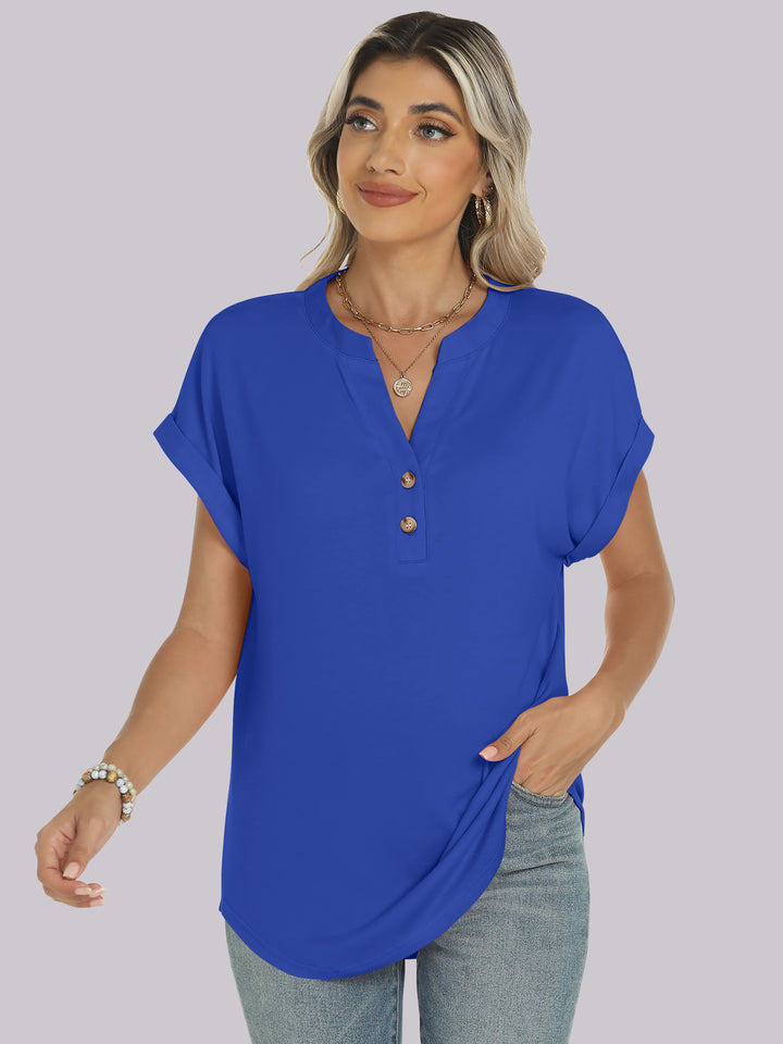 ANRABESS Women's Short Sleeve V-Neck Henley Top