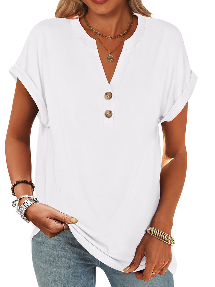 ANRABESS Women's Short Sleeve V-Neck Henley Top