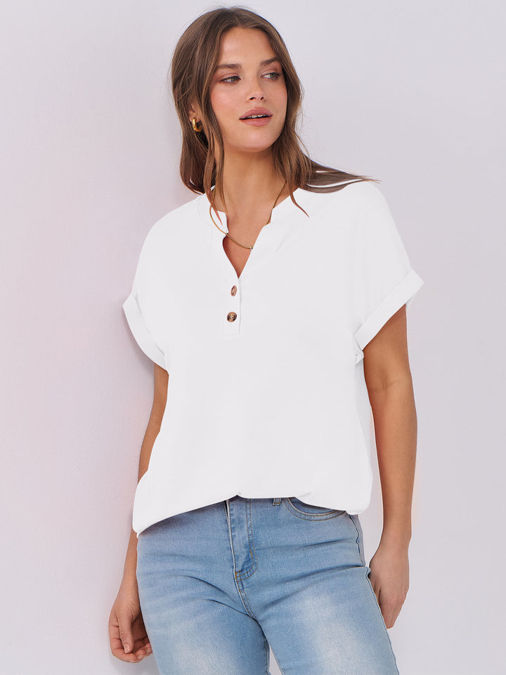 ANRABESS Women's Short Sleeve V-Neck Henley Top