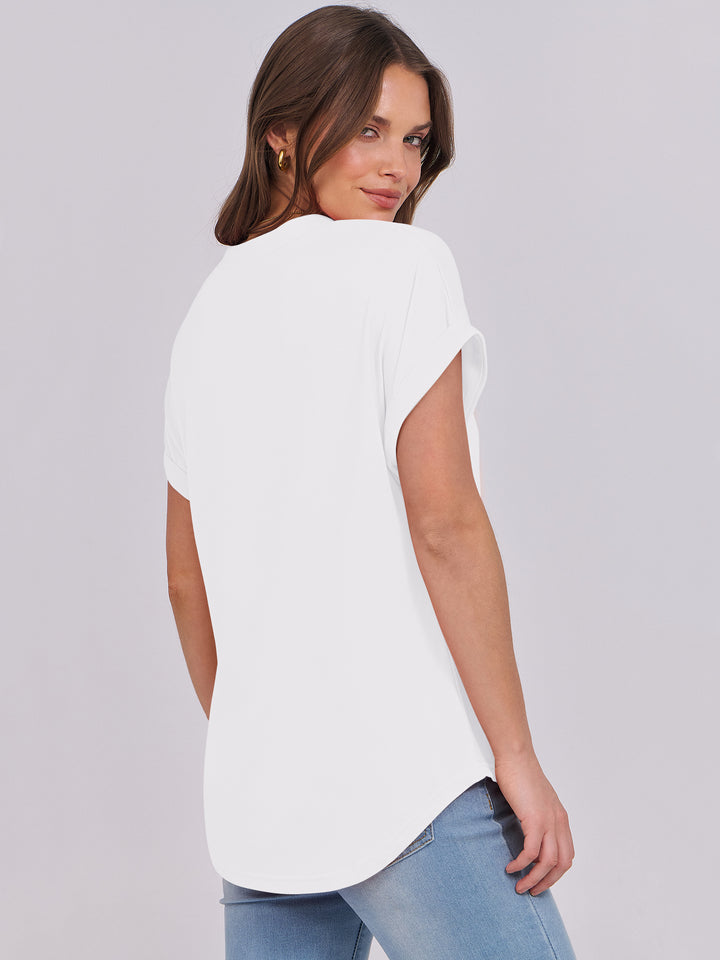 ANRABESS Women's Short Sleeve V-Neck Henley Top