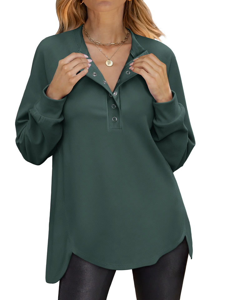 ANRABESS Women's Long Sleeve Henley Tops Tunic Sweatshirt Loose Slit Casual Button Shirts Pullover 2025 Fall Winter Outfits