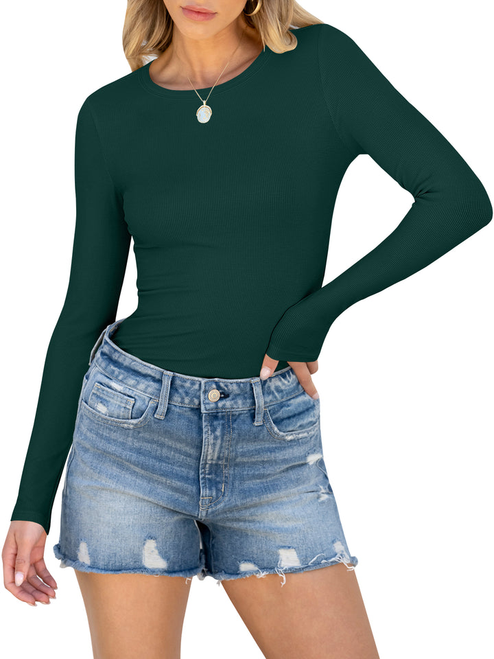 ANRABESS Women's Long Sleeve Rib-Knit Shirt