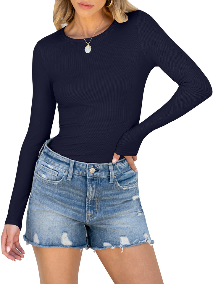 ANRABESS Women's Long Sleeve Rib-Knit Shirt