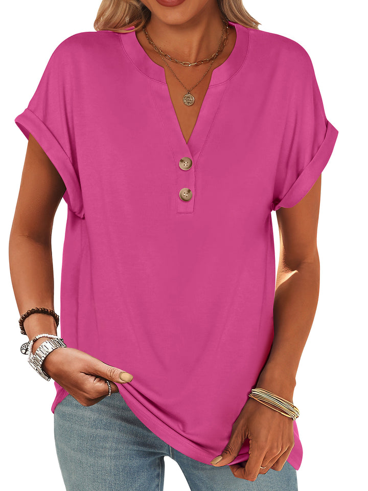 ANRABESS Women's Short Sleeve V-Neck Henley Top