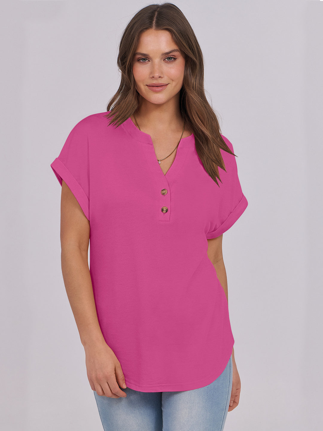 ANRABESS Women's Short Sleeve V-Neck Henley Top