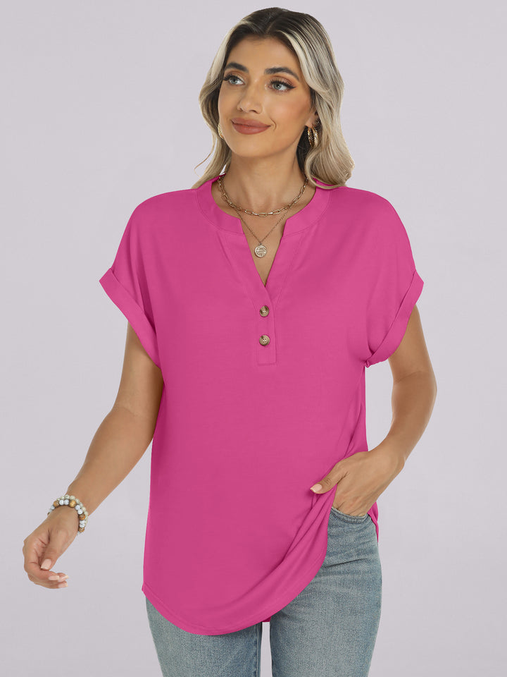 ANRABESS Women's Short Sleeve V-Neck Henley Top