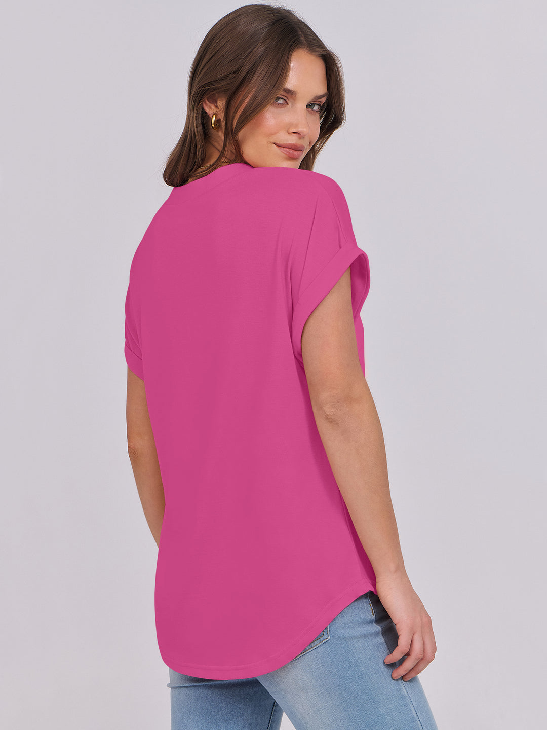 ANRABESS Women's Short Sleeve V-Neck Henley Top