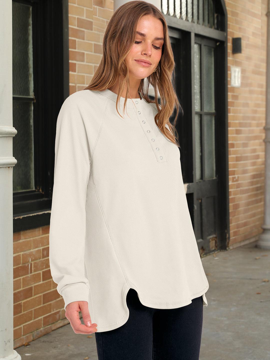 ANRABESS Women's Long Sleeve Henley Tops Tunic Sweatshirt Loose Slit Casual Button Shirts Pullover 2025 Fall Winter Outfits