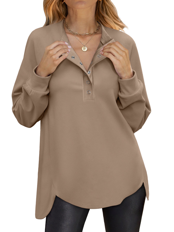 ANRABESS Women's Long Sleeve Henley Tops Tunic Sweatshirt Loose Slit Casual Button Shirts Pullover 2025 Fall Winter Outfits