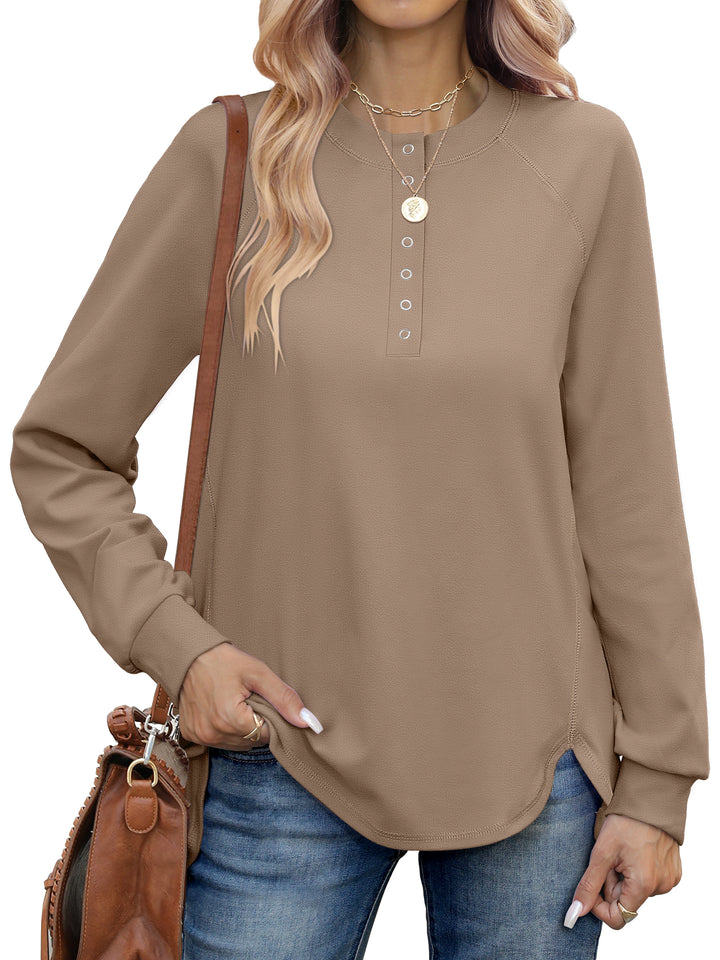 ANRABESS Women's Long Sleeve Henley Tops Tunic Sweatshirt Loose Slit Casual Button Shirts Pullover 2025 Fall Winter Outfits