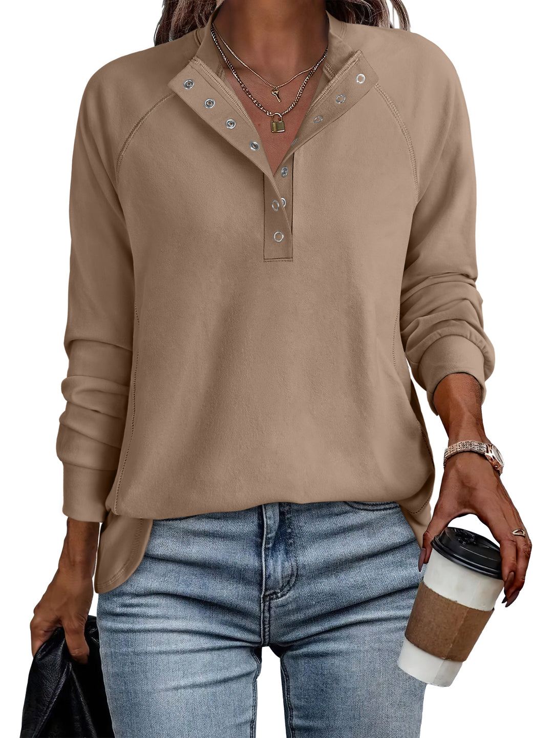 ANRABESS Women's Long Sleeve Henley Tops Tunic Sweatshirt Loose Slit Casual Button Shirts Pullover 2025 Fall Winter Outfits