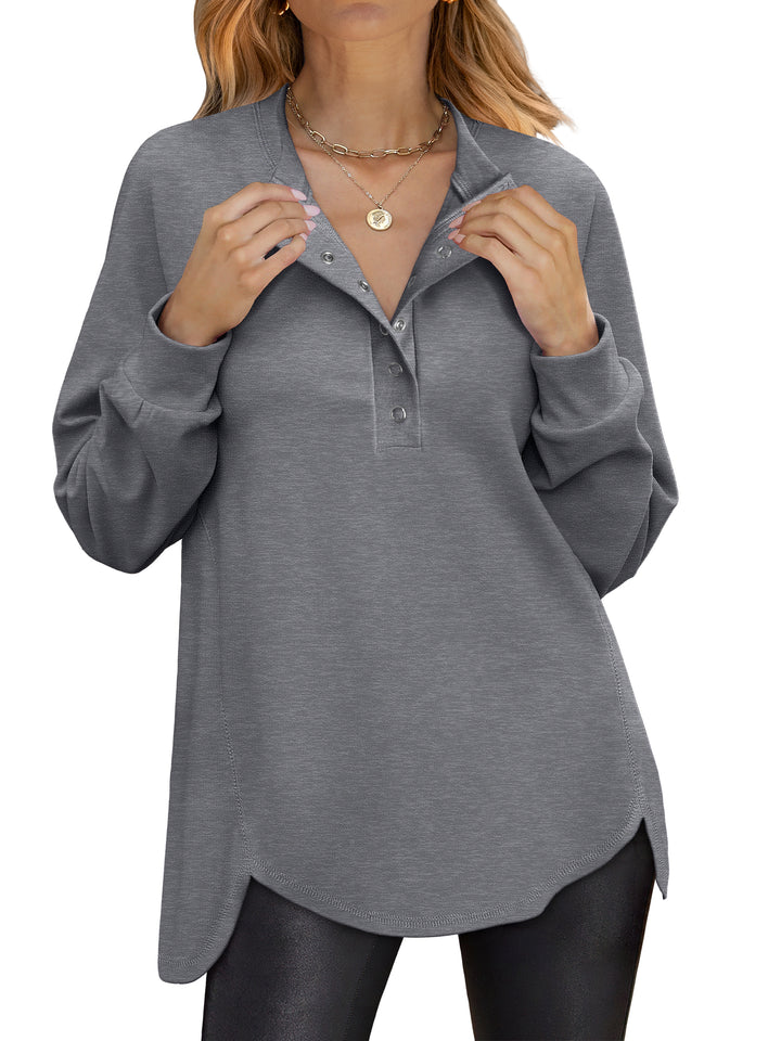 ANRABESS Women's Long Sleeve Henley Tops Tunic Sweatshirt Loose Slit Casual Button Shirts Pullover 2025 Fall Winter Outfits