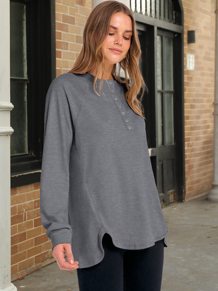 ANRABESS Women's Long Sleeve Henley Tops Tunic Sweatshirt Loose Slit Casual Button Shirts Pullover 2025 Fall Winter Outfits