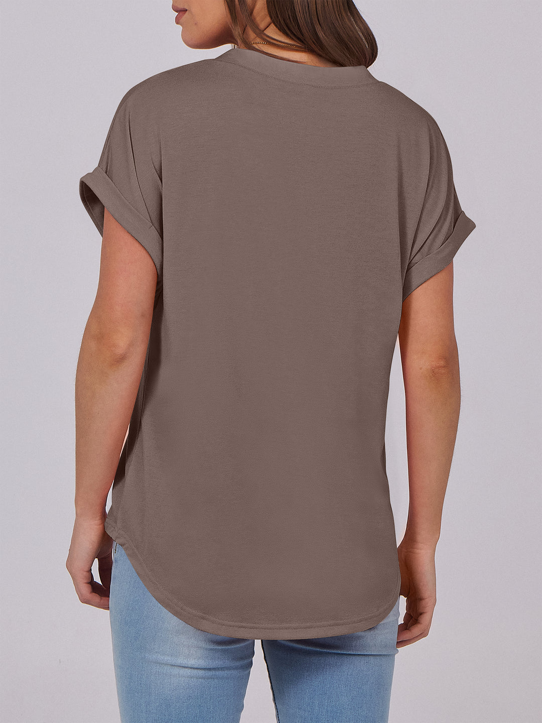 ANRABESS Women's Short Sleeve V-Neck Henley Top