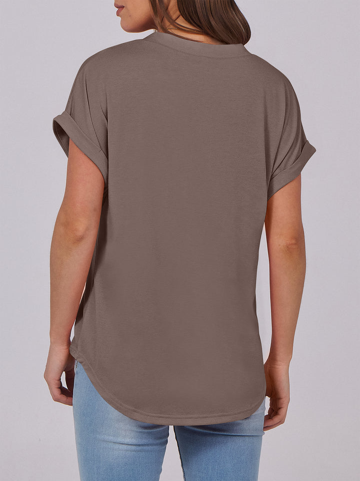 ANRABESS Women's Short Sleeve V-Neck Henley Top