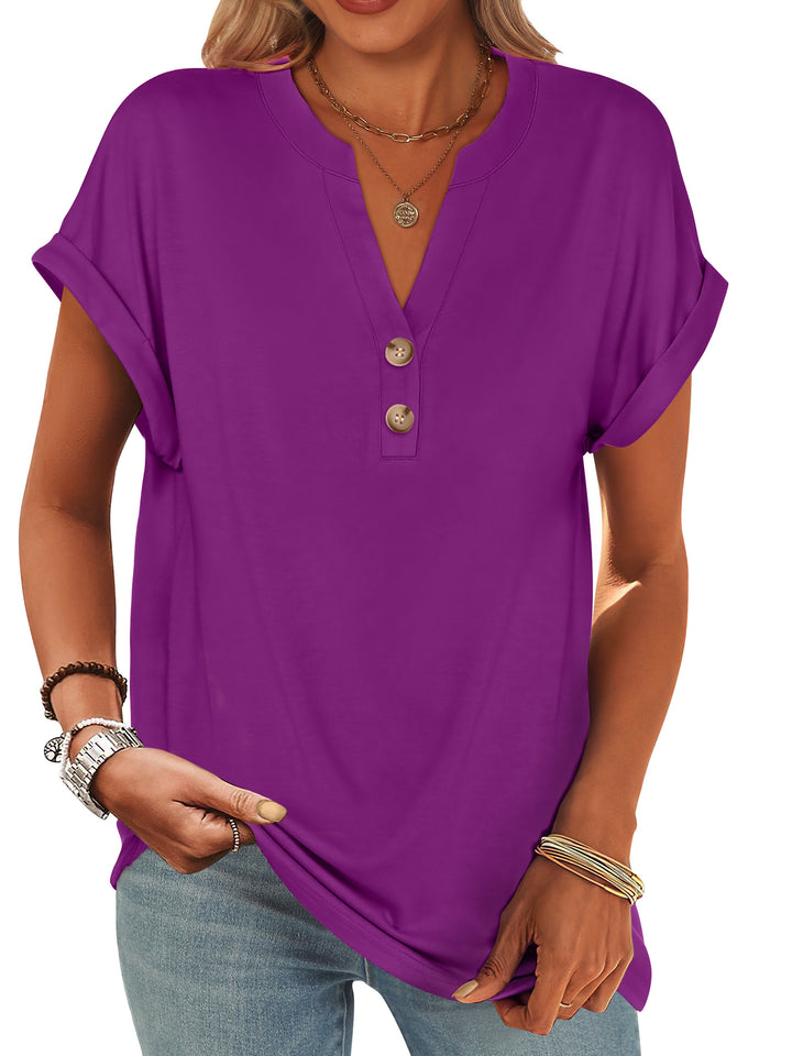 ANRABESS Women's Short Sleeve V-Neck Henley Top