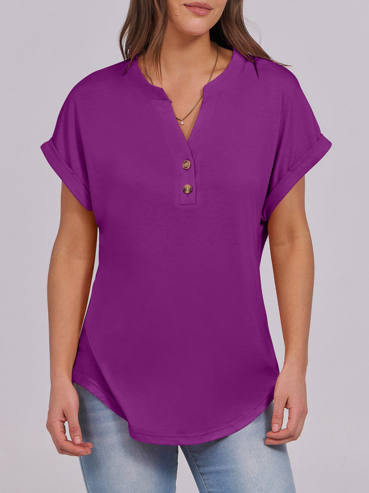 ANRABESS Women's Short Sleeve V-Neck Henley Top