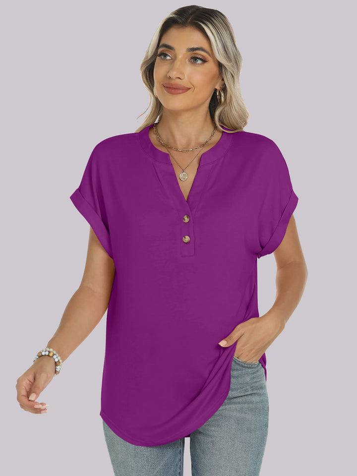 ANRABESS Women's Short Sleeve V-Neck Henley Top