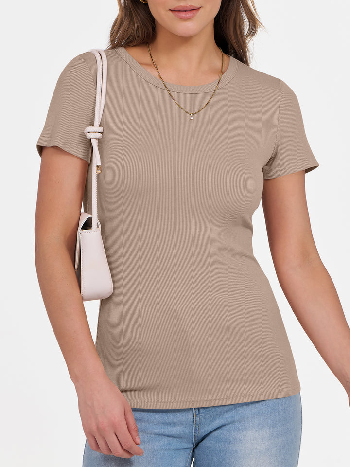 ANRABESS Women's Ribbed Crewneck Slim Fit Tee