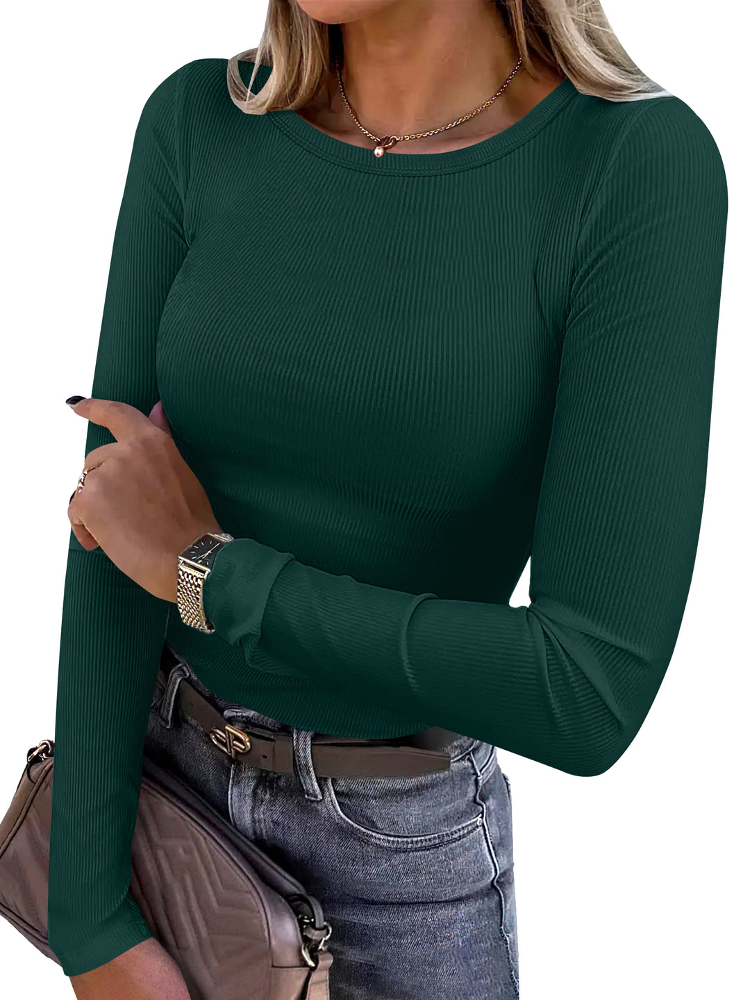ANRABESS Women's Long Sleeve Rib-Knit Shirt
