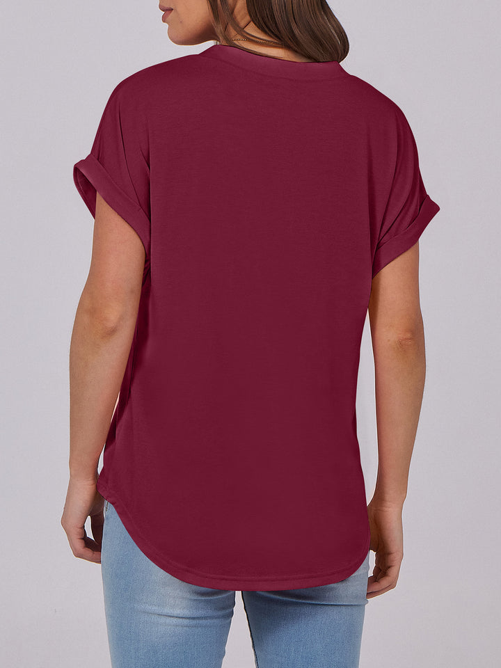 ANRABESS Women's Short Sleeve V-Neck Henley Top