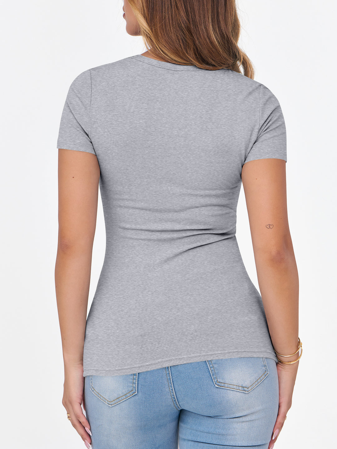 ANRABESS Women's Ribbed Crewneck Slim Fit Tee