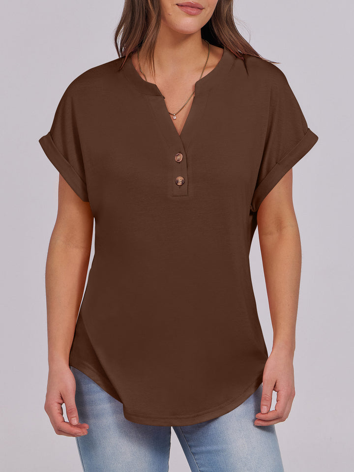 ANRABESS Women's Short Sleeve V-Neck Henley Top