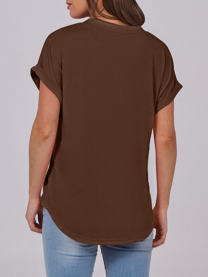 ANRABESS Women's Short Sleeve V-Neck Henley Top