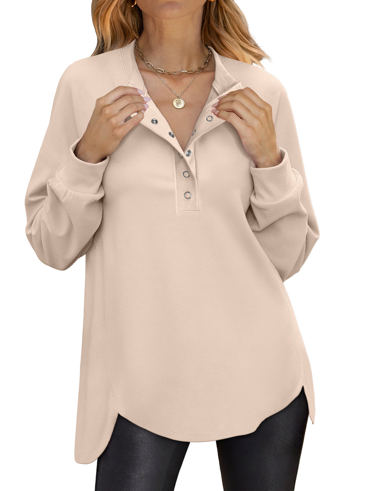 ANRABESS Women's Long Sleeve Henley Tops Tunic Sweatshirt Loose Slit Casual Button Shirts Pullover 2025 Fall Winter Outfits