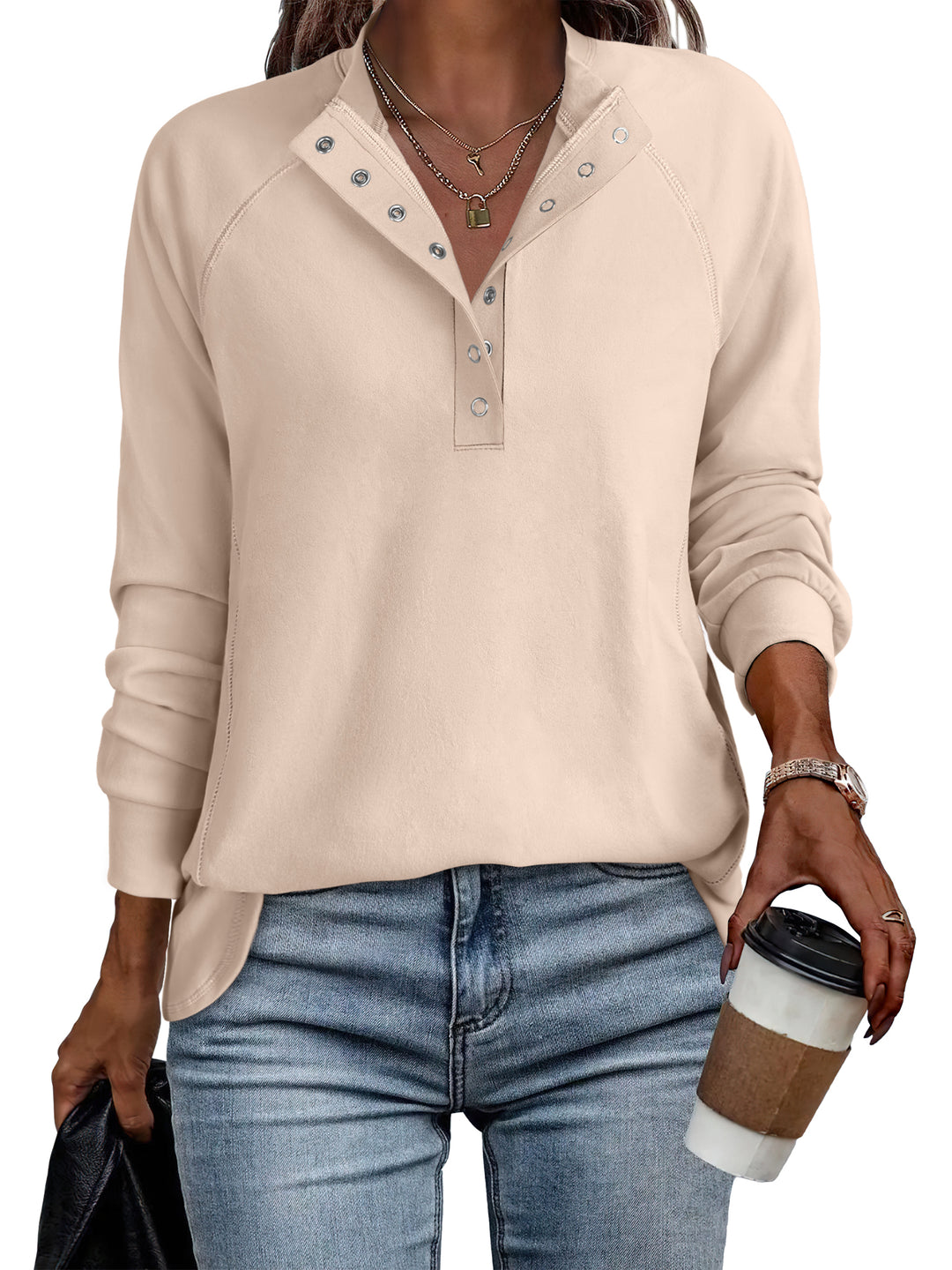 ANRABESS Women's Long Sleeve Henley Tops Tunic Sweatshirt Loose Slit Casual Button Shirts Pullover 2025 Fall Winter Outfits
