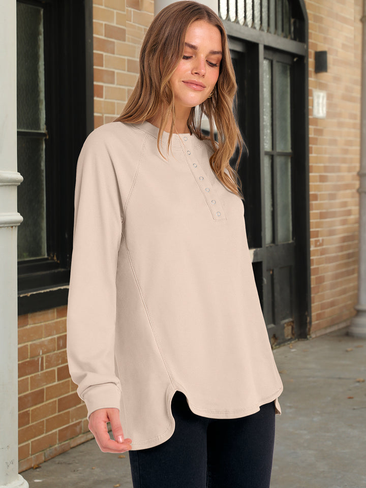 ANRABESS Women's Long Sleeve Henley Tops Tunic Sweatshirt Loose Slit Casual Button Shirts Pullover 2025 Fall Winter Outfits