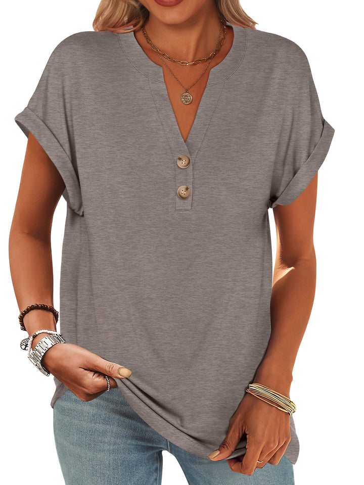 ANRABESS Women's Short Sleeve V-Neck Henley Top