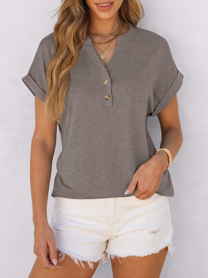 ANRABESS Women's Short Sleeve V-Neck Henley Top