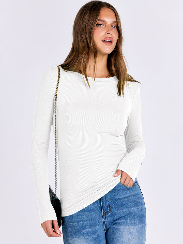 ANRABESS Women's Long Sleeve Rib-Knit Shirt