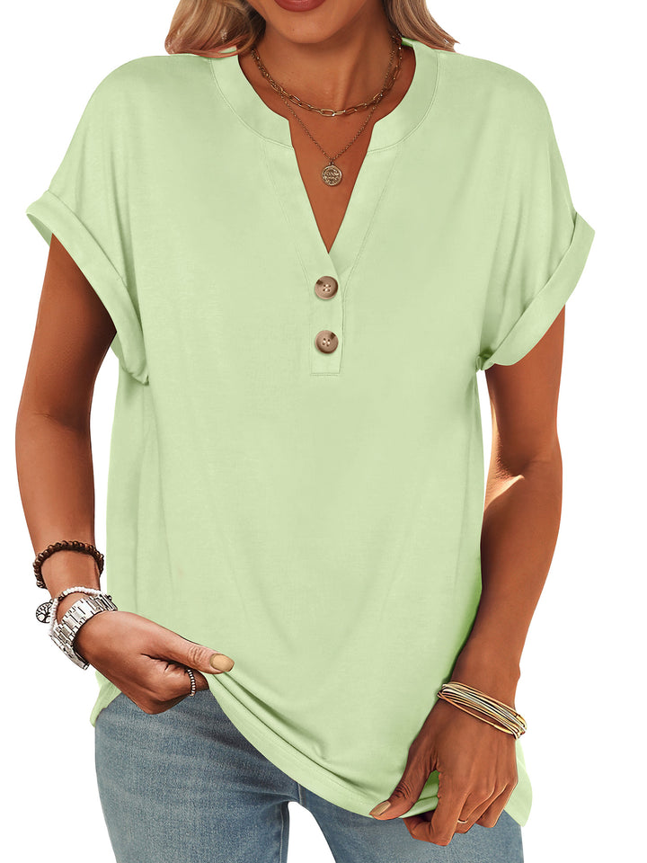 ANRABESS Women's Short Sleeve V-Neck Henley Top