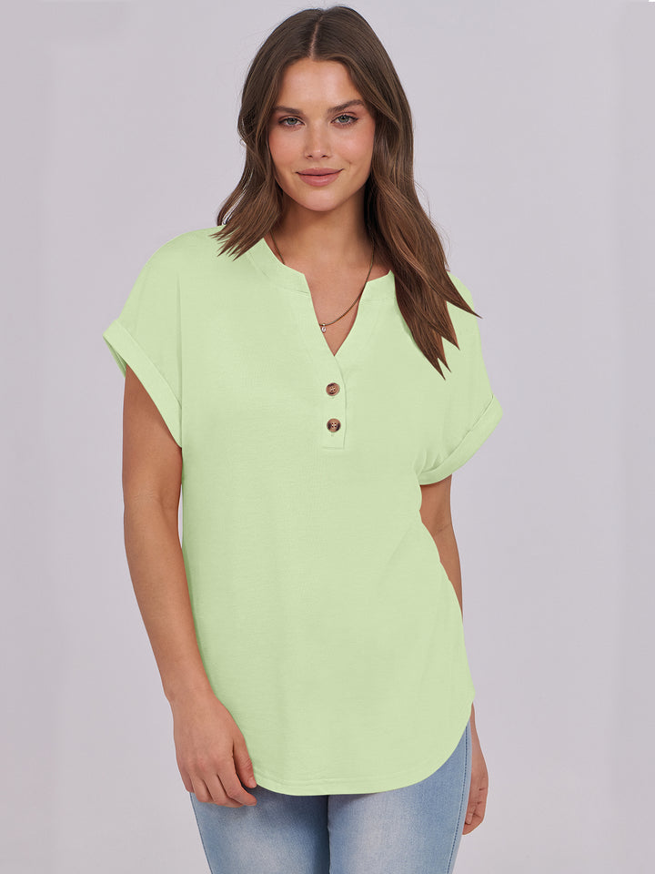 ANRABESS Women's Short Sleeve V-Neck Henley Top