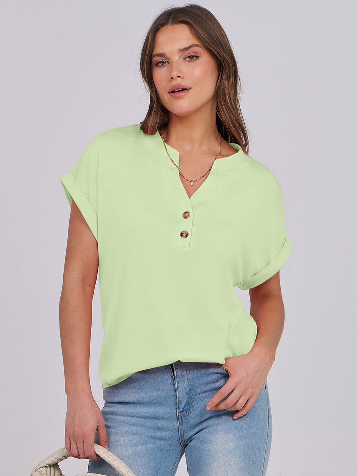 ANRABESS Women's Short Sleeve V-Neck Henley Top