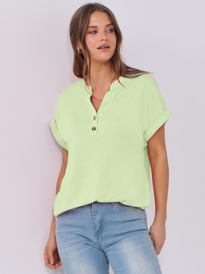 ANRABESS Women's Short Sleeve V-Neck Henley Top