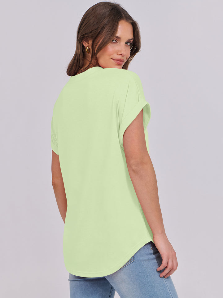 ANRABESS Women's Short Sleeve V-Neck Henley Top