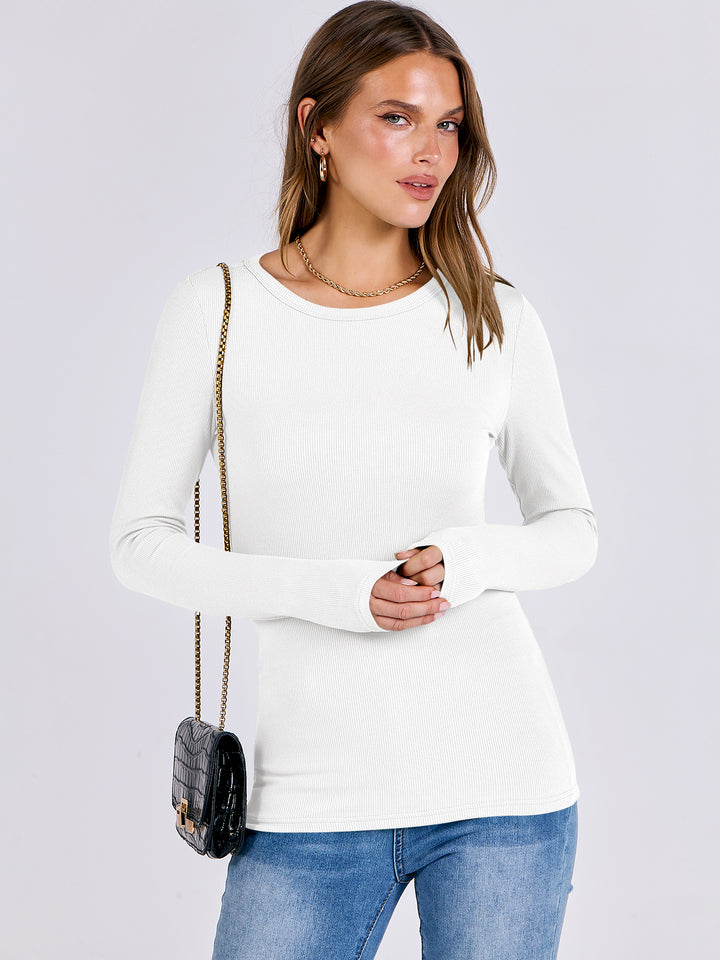 ANRABESS Women's Long Sleeve Rib-Knit Shirt