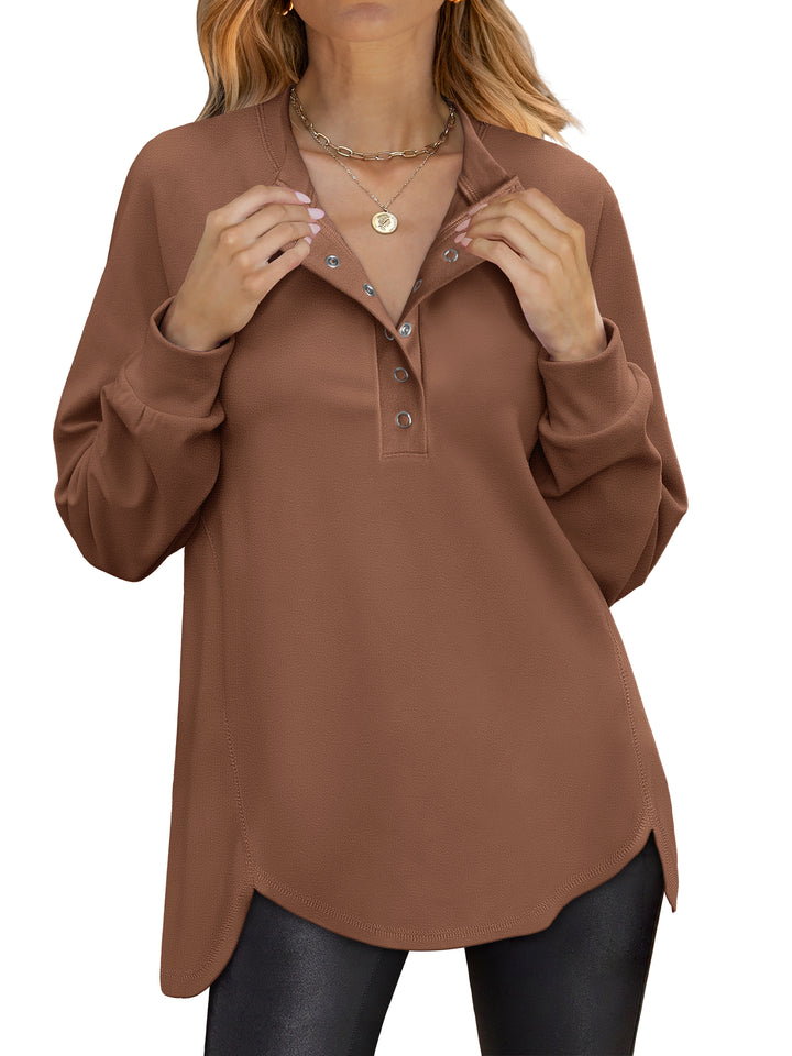 ANRABESS Women's Long Sleeve Henley Tops Tunic Sweatshirt Loose Slit Casual Button Shirts Pullover 2025 Fall Winter Outfits