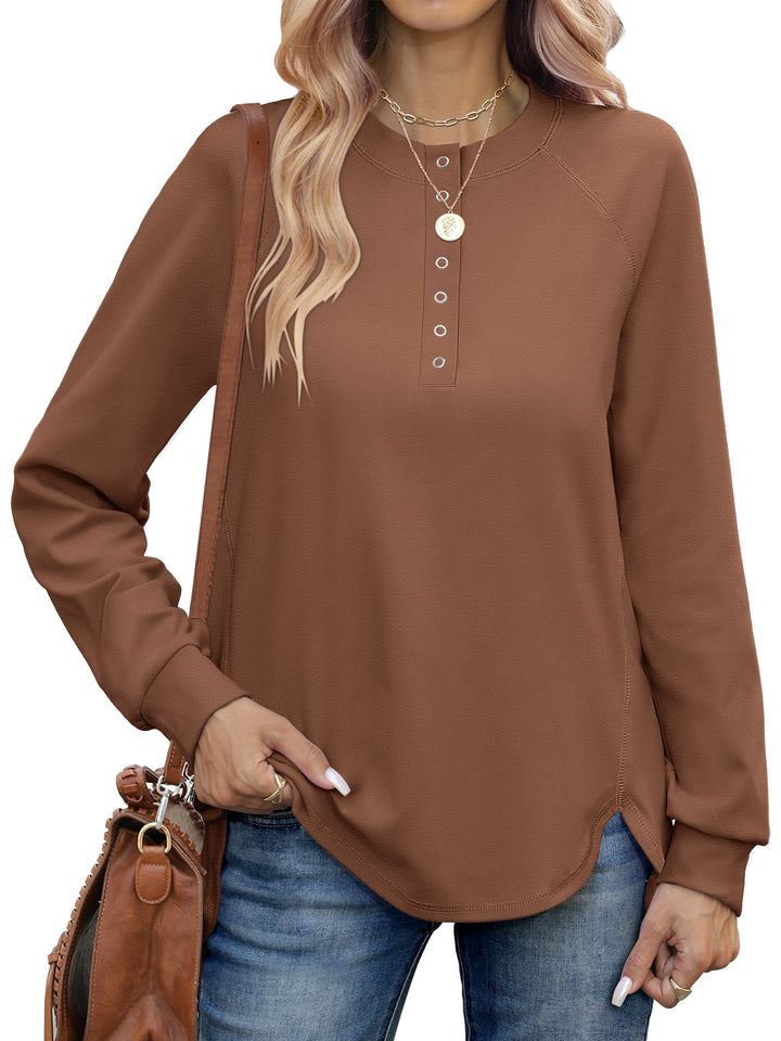 ANRABESS Women's Long Sleeve Henley Tops Tunic Sweatshirt Loose Slit Casual Button Shirts Pullover 2025 Fall Winter Outfits