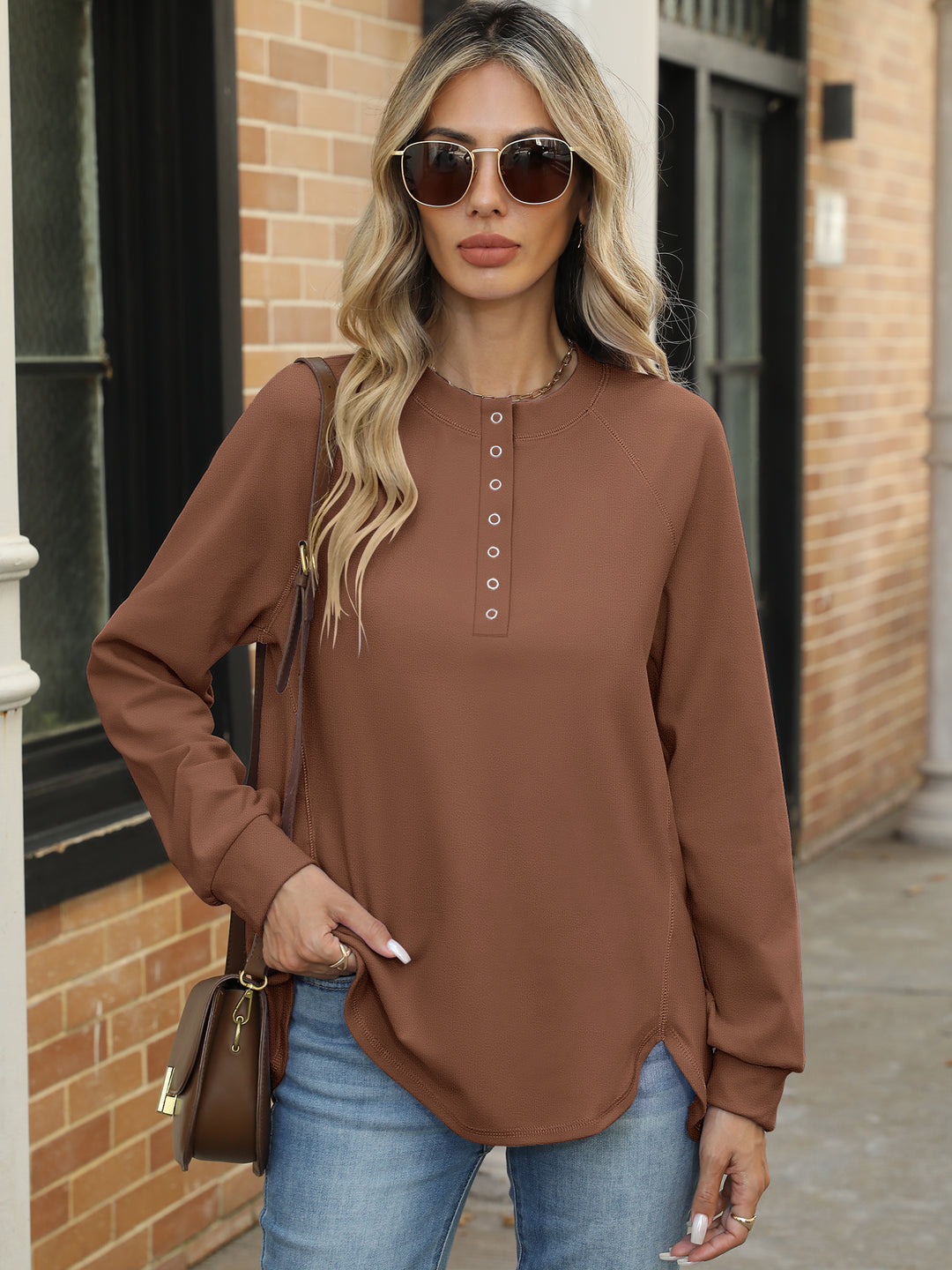 ANRABESS Women's Long Sleeve Henley Tops Tunic Sweatshirt Loose Slit Casual Button Shirts Pullover 2025 Fall Winter Outfits