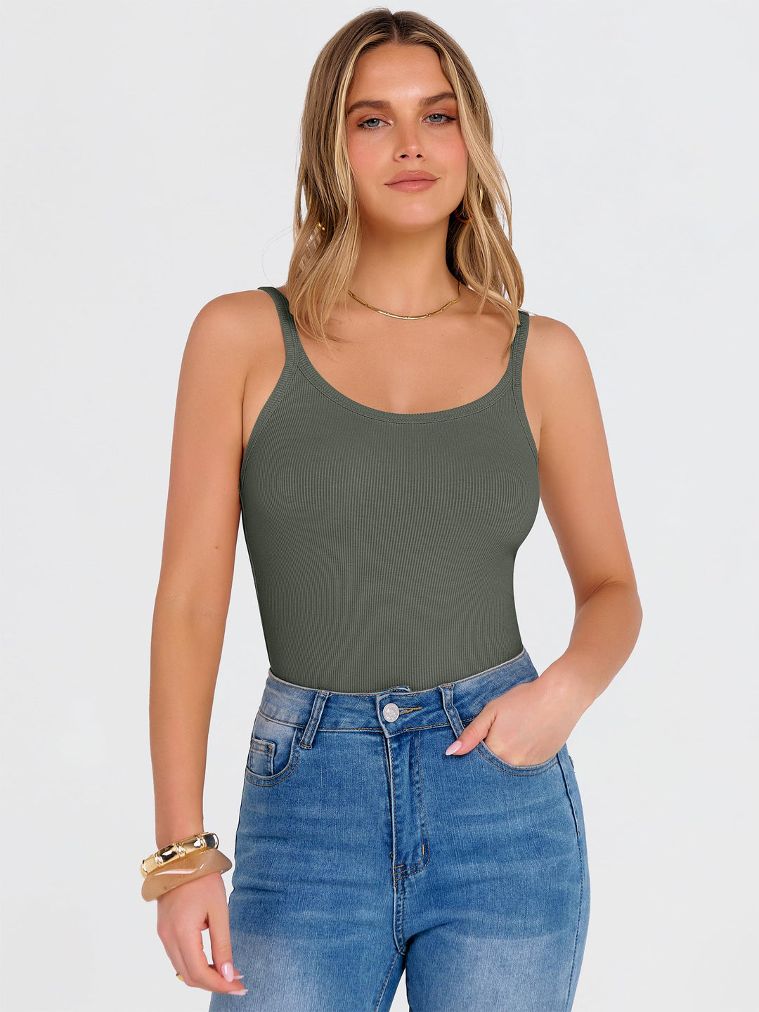 ANRABESS Women's Ribbed Scoop Neck Tank Top