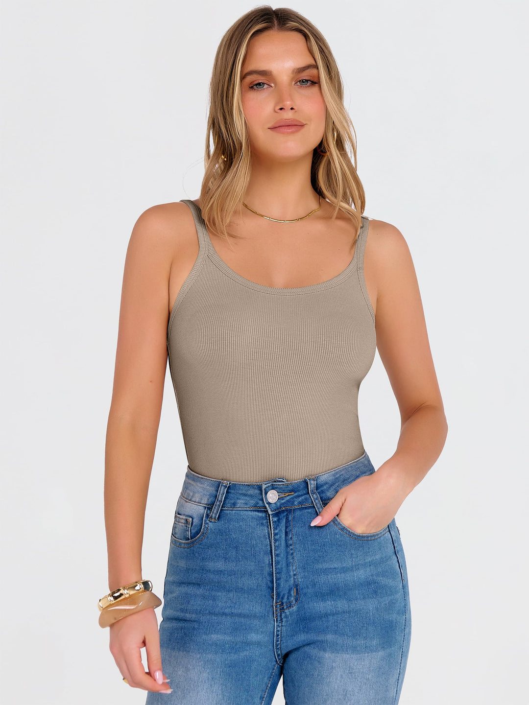 ANRABESS Women's Ribbed Scoop Neck Tank Top