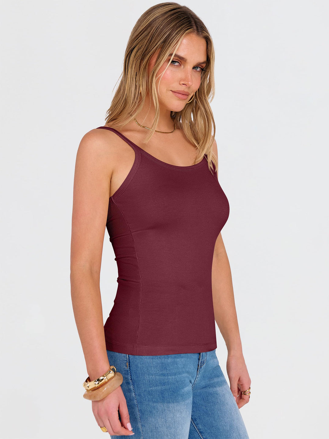 ANRABESS Women's Ribbed Scoop Neck Tank Top